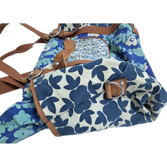 Vintage Key Per FOSSIL Large Floral Duffle Bag Weekender Travel Tote Bag Blue - Picture 3 of 13